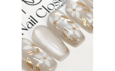 ネイルチップ　ロング【金木淡花】Sサイズ　Antellijan大宮ネイルサロンのハンドメイド　L5-S【11100-2171】