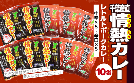 千葉産直情熱カレー10袋セット(中辛5個・辛口5個）レトルトポークカレー TMF007 / レトルトポークカレー カレー かれー curry ポークカレー レトルト レトルトポークカレー 10袋 セッ
