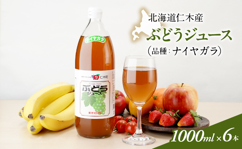 北海道仁木産ぶどうジュース（品種：ナイヤガラ）：1000ml×6本 果汁飲料 野菜飲料 ブドウ ぶどう ジュース[JA新おたる] 