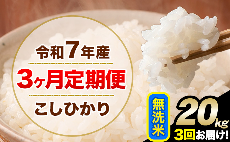 【3ヶ月定期便】令和7年産  定期便 こしひかり 無洗米 定期便 20kg 精米 熊本県産(南阿蘇村産含む) 単一原料米 南阿蘇村《お申し込みの翌月から出荷》---kh7tei_121500_20kg_mo3_mna_m---
