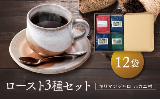 キリマンジャロ ルカニ村 ロースト3種セット 12袋 ｜ルカニ村・フェアトレード・プロジェクト  香り 焙煎豆 コーヒー 珈琲 あそびば.coffee 栄徳屋　LC005