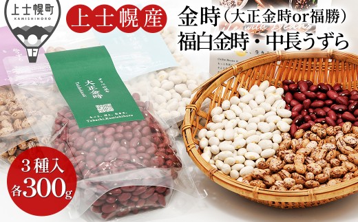 オリベの豆や 豆好きさんのための豆セット 300g×3種 生豆 北海道 上士幌町関口農場 大正金時or福勝（大粒大正金時） 福白金時 中長うずら ［011-X80］