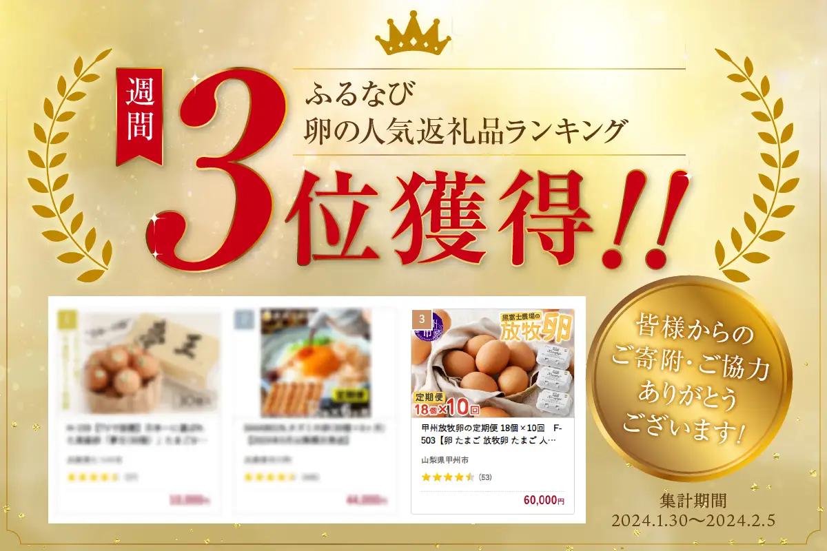 甲州放牧卵の定期便 18個×10回　F-503【卵 たまご 放牧卵 定期便】