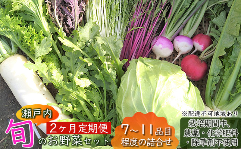 
2ヶ月 定期便 瀬戸内「旬」のお野菜セット 7～11品目程度の詰合せ 野菜 農薬 化学肥料 除草剤不使用 岡山 M’s farm[№5735-1922]
