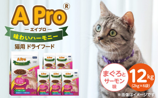 A Pro 味わいハーモニー 猫用 ドライフード（まぐろとサーモン味）2kg×6袋_A Pro 味わいハーモニー 猫用 ドライフード 2kg × 6袋 計 12kg まぐろとサーモン 成猫用 総合栄養食 愛猫 健康維持 サポート 小さめ 薄型 食べやすい 猫 キャットフード 福岡県 久留米市_Pf044-02
