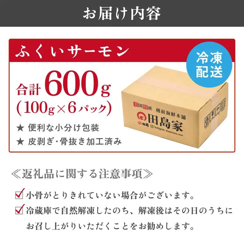 ふくいサーモン合計 600g（刺身用）100g×6パック【サーモン 鮭 刺身 さけ サケ 小分け お刺身用 生食用 生食可 国産】 [B-6209]