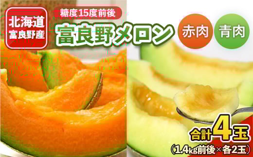 
            2026年先行予約　富良野メロン　赤肉・青肉 2色セット 合計4玉入り【1313971】
          