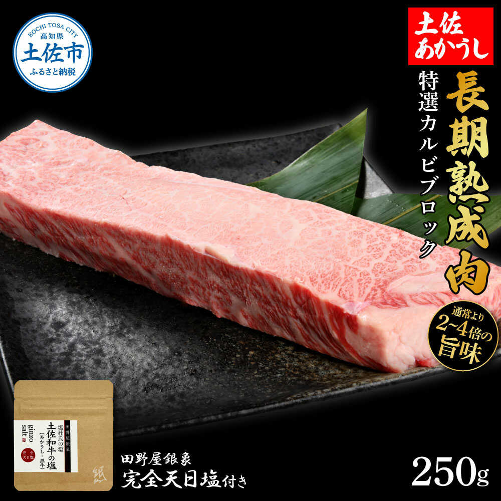 【ふるさと納税】土佐あかうし 特選カルビブロック 250g（田野屋銀象完全天日塩1P付き） カルビ ブロック ステーキ 高知 土佐赤牛 牛肉 贅沢 お取り寄せ 肉 国産 高知県土佐市/株式会社LATERAL[BQAU009]