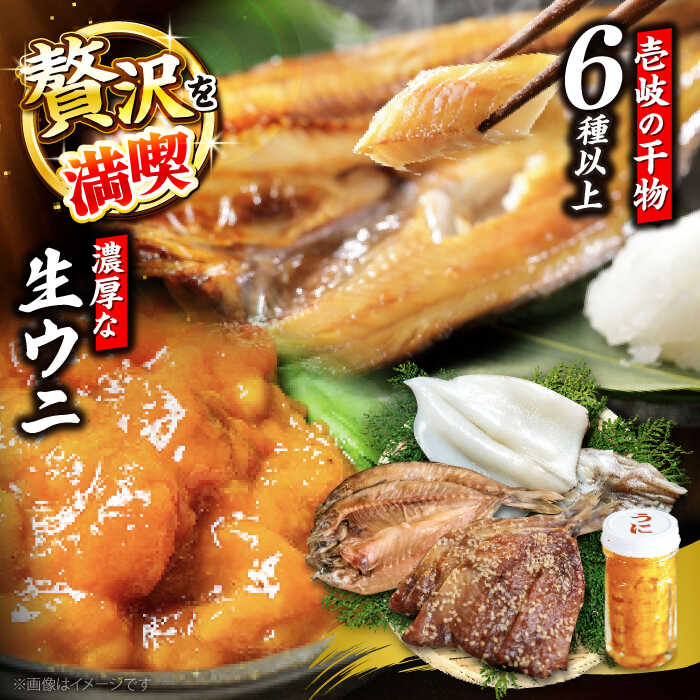 【ふるさと納税】【お中元対象】旬のイカ一夜干し2枚＋あじみりん＋あじの干物＋いわしみりん＋旬の干物（かます＋鯛＋いさき＋かさご＋あかはた＋アコウ＋ムツなど）＋うに60g 《壱岐市》【合同会社塚元】[JDR028]