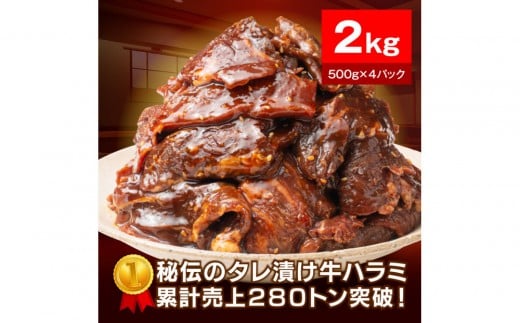 
            秘伝のタレ漬け牛ハラミ 2kg（500g×4パック）【配送不可：離島】
          