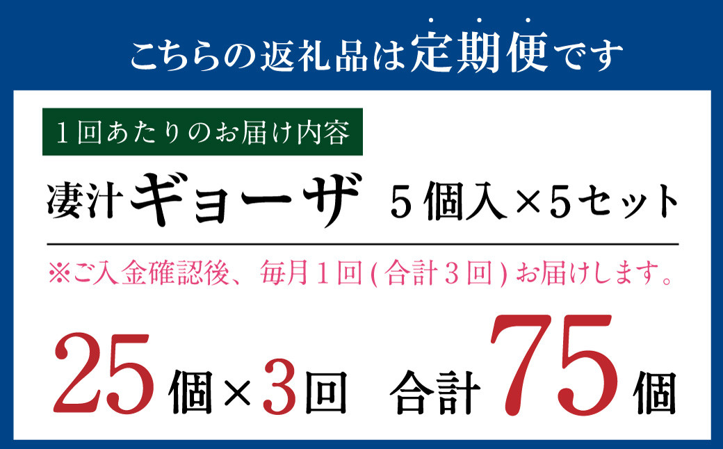 【3ヶ月定期便】ラーメン屋さんの凄汁ギョーザ 5個入り×5セット 合計25個 餃子 冷凍