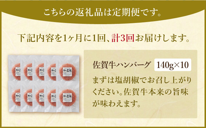 【全3回定期便】佐賀牛 ハンバーグ 定期便（10個）【肉の三栄】 [HAA035]