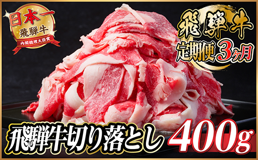 【毎月定期便】飛騨牛　切り落とし　約400g【冷蔵便】全3回【配送不可地域：離島】【4055085】