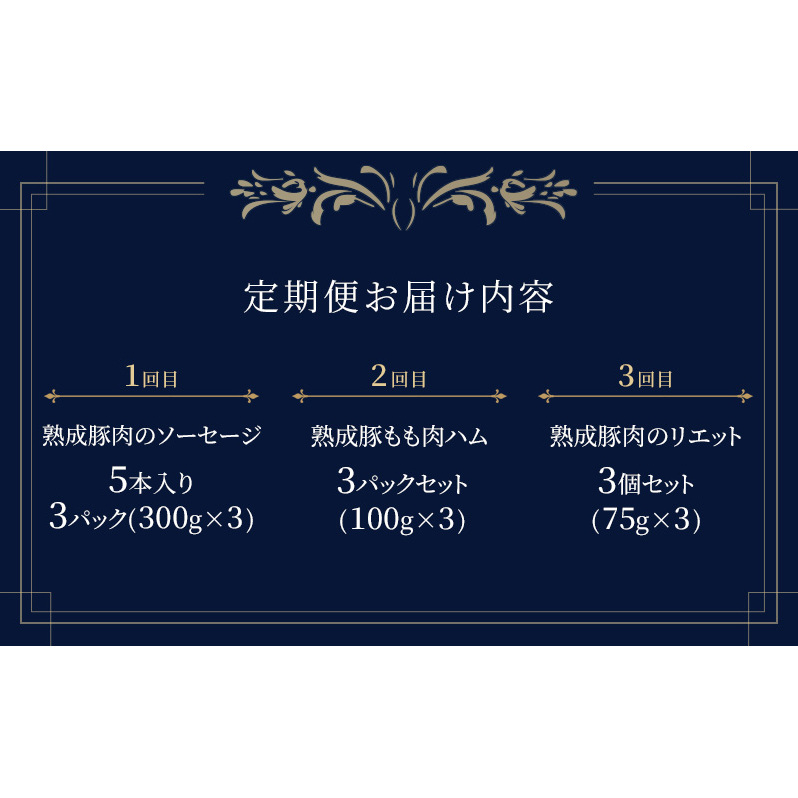 【3ヶ月連続お届け】【長谷川自然牧場産豚肉使用】【お家レストラン】素材際立つ 加工品定期便(ソーセージ/ハム/リエット各3パック×3ヶ月)_イメージ3