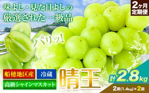 高級 シャインマスカット 2ヶ月 定期便【2026年先行予約】ぶどう 晴王  岡山県産(2房 1.4kg×2ヶ月計2.8kg)《2026年9月上旬-10月末頃出荷(土日祝除く)》 ハレノフルーツ マスカット 送料無料 岡山県 浅口市 フルーツ 果物 贈り物 ギフト 国産 岡山県産【配送不可地域あり】