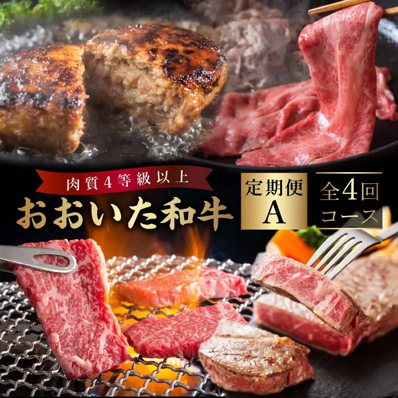 《定期便》おおいた和牛 定期便A_B163-010【牛 牛肉 和牛 おおいた和牛 セット 焼肉 すき焼き ステーキ 定期便 定期 のし 贈答 贈り物 冷凍 送料無料 4回 別府市】