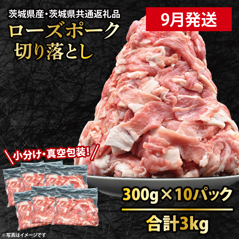 国産豚肉 こま切れ 300g×10p (3kg) 【2026年9月発送予定】【 小分け ・ 真空パック 】 ( 茨城県共通返礼品・茨城県産 ) ブランド豚 ローズポーク 茨城 国産 切り落とし 豚 豚肉 豚こま 豚こま切れ 冷凍
