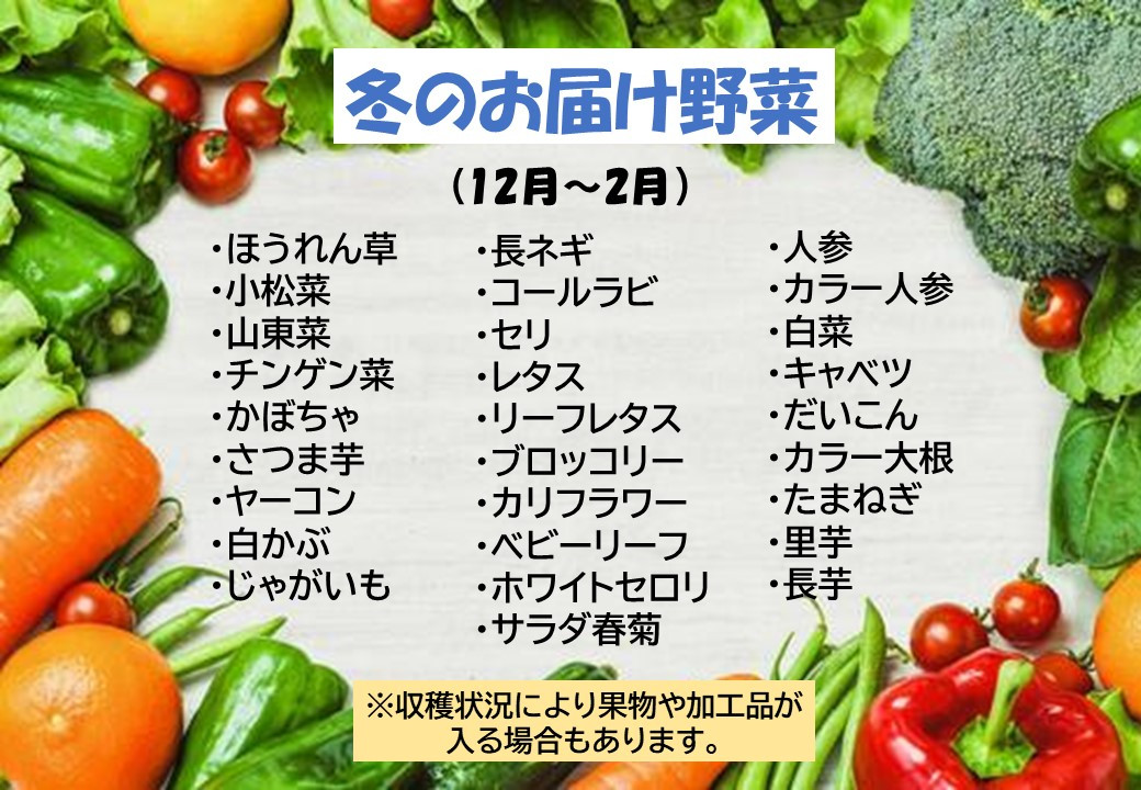 この中から7品以上発送します。※収穫状況によって果物・加工品（納豆・味噌・漬物など）が入る場合があります