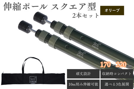 FUTURE FOX 伸縮ポール スクエア型 170㎝～220㎝　オリーブ　［FF16-01］ // キャンプ アウトドア フューチャーフォックス
