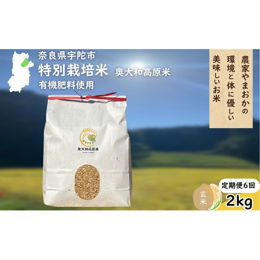 【定期便6回】特別栽培米 ＜令和7年産 玄米2kg ＞ / ふるさと納税 栽培期間中農薬不使用 米 お米 こめ コメ 国産 新米 玄米 農家やまおか 奈良県 宇陀市
