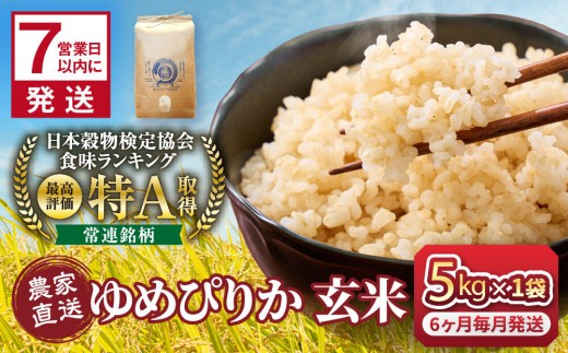 
                  【6回定期便】令和7年産　ゆめぴりか 玄米 5kg×1袋_05846
                