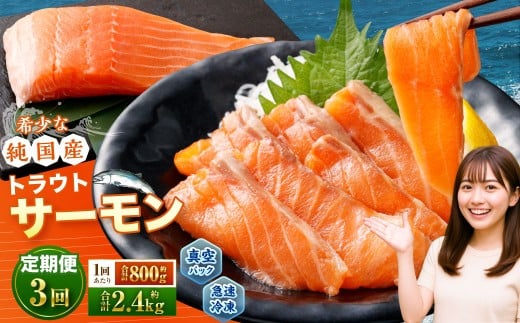 【3回定期便】 国産 トラウトサーモン 計約2.4kg （約200g×4パック）×3回 サーモン 新鮮 小分け 真空パック 急速凍結 国内養殖 冷凍
