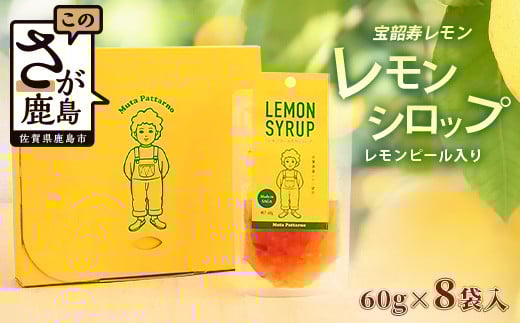 
            A-97 希少な宝韶寿レモン使用｜無添加レモンシロップ（ピール入り）60g×8袋｜栄養士監修レシピ付き｜上質な国産柑橘の味わい｜（保存料 ・ 合成着色料 ・ 増粘多糖類 不使用）レモン 檸檬 れもん シロップ 佐賀県 鹿島市
          