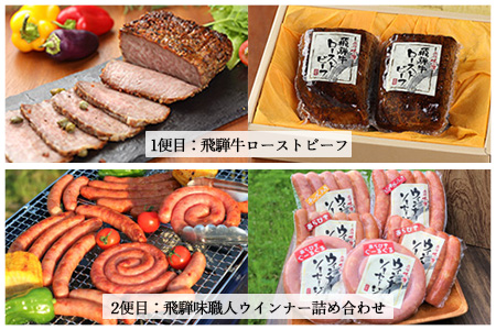 【隔月定期便 6回】飛騨味職人「おさだ食品 定期便」牛肉 飛騨牛 贈答 ギフト 隔月配送 セット ローストビーフ ウインナー ハム【57-C】