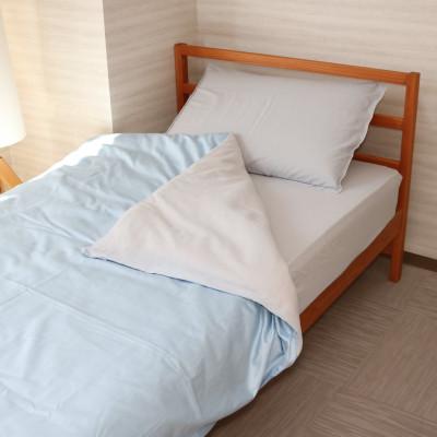 ふるさと納税 都留市 コットンサテン+和晒一重ガーゼ両面掛けふとんカバー　シングルサイズ　ブルー×グレー |  | 01