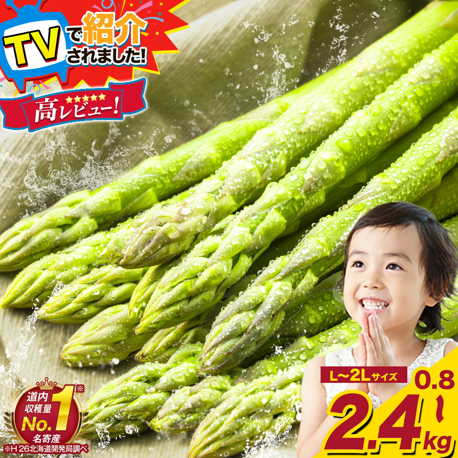 【ふるさと納税】TVで紹介！2027年 出荷 先行予約 極太 朝採り アスパラガス 選べる内容量 800g 1kg 1.6kg 2.4kg 高レビュー 北海道 名寄市産 産地直送 Lサイズ 2Lサイズ 極甘 甘い 露地栽培 新鮮 5月旬 BBQ ソテー サラダ お中元 送料無料 《2027年5月中旬-6月中旬頃出荷》