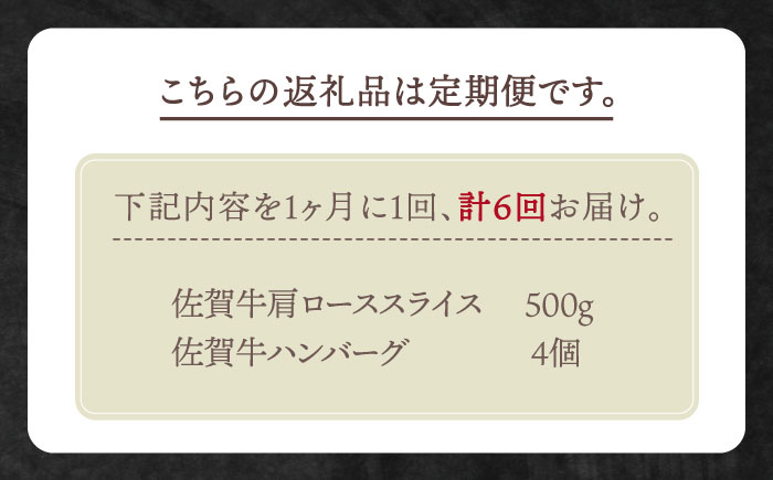 【全6回定期便】佐賀牛 スライス・ハンバーグ セット（肩ローススライス500g・ハンバーグ4個）【田中畜産牛肉店】 [HBH094]