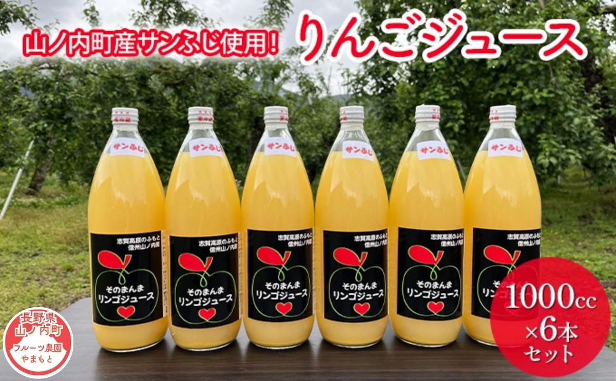 山ノ内町産サンふじ使用！りんごジュース 1000cc×6本セット 果汁飲料 アップルジュース フルーツジュース ソフトドリンク 山ノ内町産りんご サンふじ100％ 