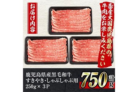 No.705 鹿児島県産黒毛和牛すきやき・しゃぶしゃぶ用(計750g・250g×3P)国産 九州産 牛肉 黒毛和牛 和牛 ブリスケ お肉 おかず すき焼き スキヤキ しゃぶしゃぶ スライス 肩バラ肉 