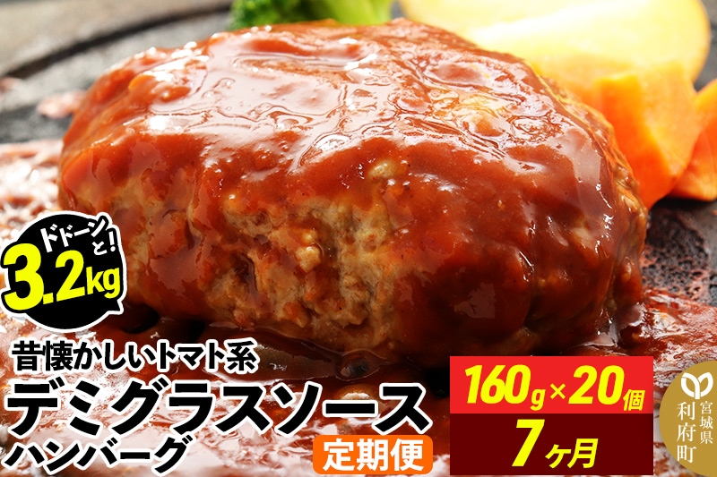 《定期便7ヶ月》ドドンと3.2kg！昔懐かしいトマト系デミグラスソースハンバーグ (160g×20個)×7回 肉 洋食 簡単 大容量 湯煎 湯せん 個包装|06_thm-040607