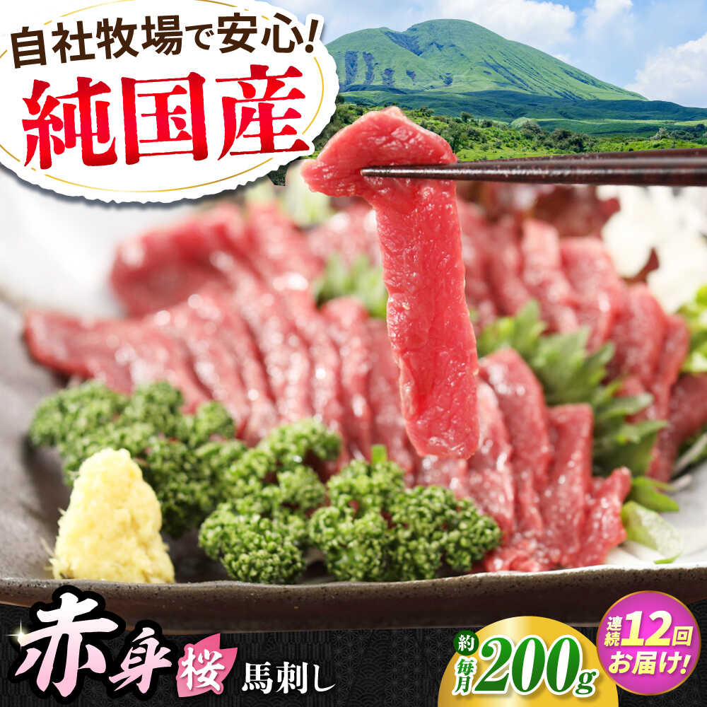 【ふるさと納税】【全12回定期便】『純国産』熊本の味「桜」赤身 馬刺し スライス 約200g 【有限会社 九州食肉産業】[AYCN079] 馬刺 馬肉 桜肉 馬 うま ウマ ヘルシー 国産 新鮮 上質 低カロリー 高タンパク 冷凍 食品 熊本県 合志 合志市