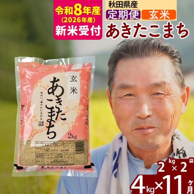 ふるさと納税 北秋田市 R8産 新米受付 《定期便11ヶ月》秋田県産あきたこまち4kg【玄米】|oomr-20211s