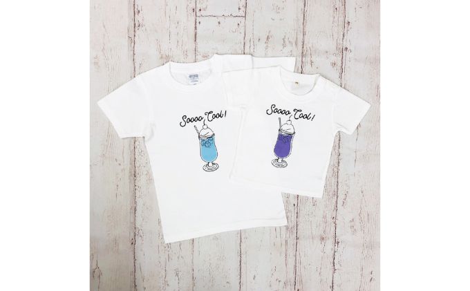 2人兄弟姉妹でおそろい /クリームソーダ パープル（小）×ブルー（大）/ Tシャツ2枚組ギフトセット（80cm×90cm）