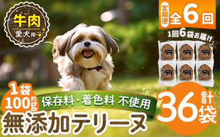 a1055-E 【6回定期便】＜保存料・着色料 不使用＞愛犬用無添加牛テリーヌ6袋×6回(1袋約100g・合計約3.6kg)【Nフードサービス】姶良市 牛 テリーヌ 犬 ドッグ ペット フード エサ おやつ ごはん ご飯 間食 ご褒美 ペット関係