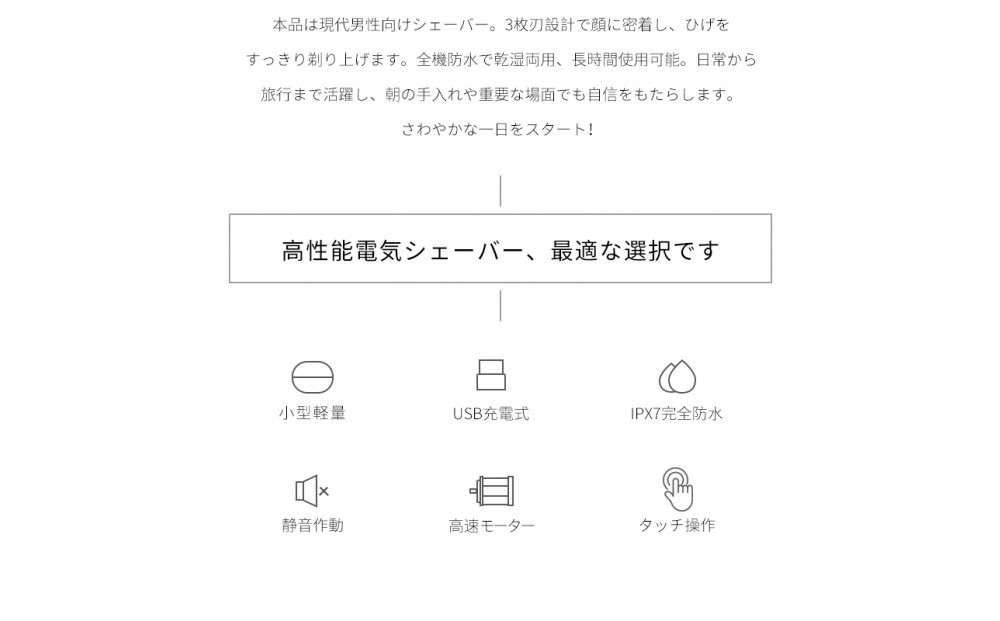 2025年新発売 髭剃り 電気シェーバー メンズ ＜ ベージュ＞ひげそり USB充電式 IPX7 防水防滴 コードレス 男性 深剃り 回転刃 3枚刃 コンパクト ポータブル Type-C タッチ制御 