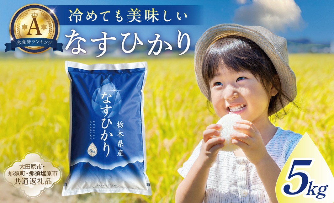 ns005-001-5 【大田原市・那須塩原市・那須町共通返礼品】＜米＞令和7年産 栃木県産 なすひかり 5ｋｇ ＪＡなすの産地直送