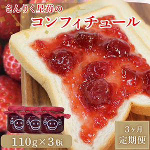 3ヶ月 定期便 イチゴジャム 110g × 3瓶 × 3回 いちご 苺  strawberry 果物 ジャム イチゴ ミルク トースト パン ヨーグルト 甘い デザート 大船渡 三陸 岩手県 国産