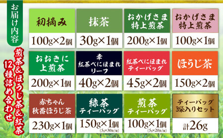 亀山茶 12種詰合せ（初摘み・煎茶・抹茶・紅茶・ほうじ茶・番茶）/ 茶 ちゃ お茶 おちゃ 緑茶 りょくちゃ 日本茶 茶葉 煎茶 ティーバック ティーパック 紅茶 抹茶 / 亀山市 / 伊達丸亀製茶[