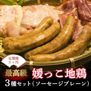 定期便 3回 数量限定 最高級 ブランド 地鶏 媛っこ地鶏 セット3種 ソーセージ プレーン 鶏肉 鶏むね 鶏もも こだわり 小分け