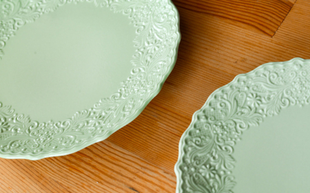 【波佐見焼】レースプレート ペールグリーン 大小 2枚セット【ルセラ・ポーセリン】[CG12]