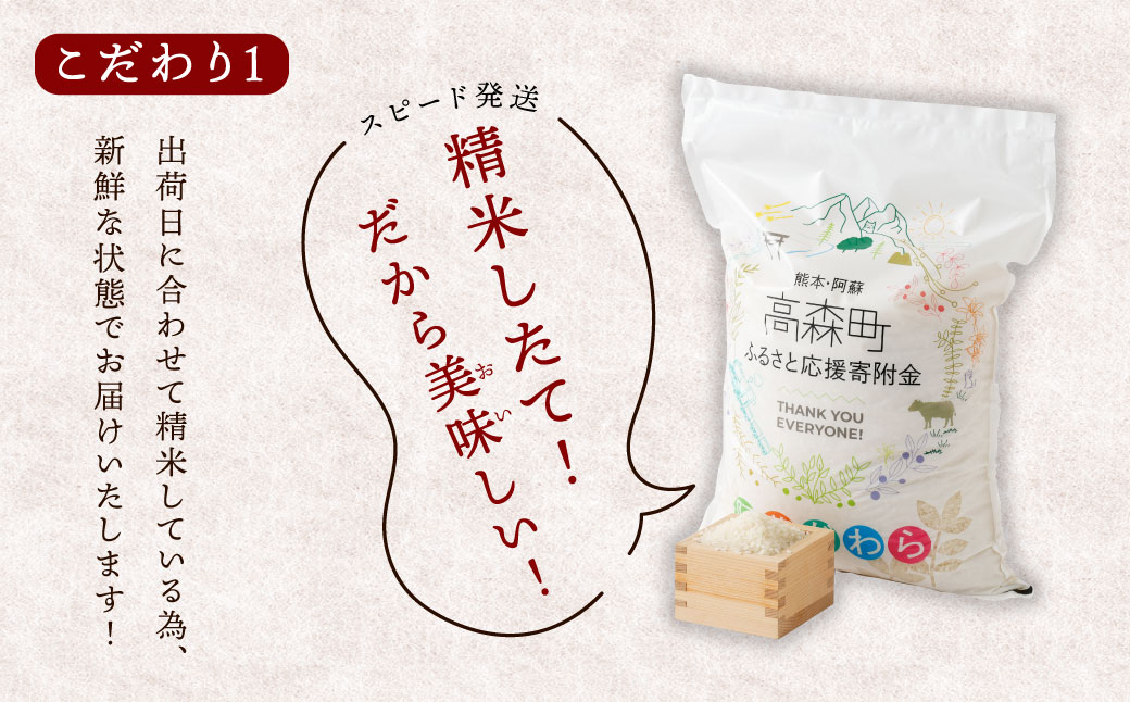 【1ヶ月毎5回定期便】【無洗米】阿蘇だわら15kg (5kg×3袋) 熊本県 高森町 オリジナル米