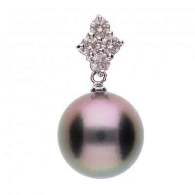 ふるさと納税 神戸市 【星彩】黒蝶真珠(タヒチパール)ダイヤモンド K18 ホワイトゴールド ペンダントトップ