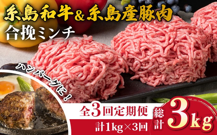 【全3回定期便】糸島和牛 糸島産豚 合挽ミンチ 500g×2p×3回 計3kg 糸島ミートデリ工房 [ACA257]