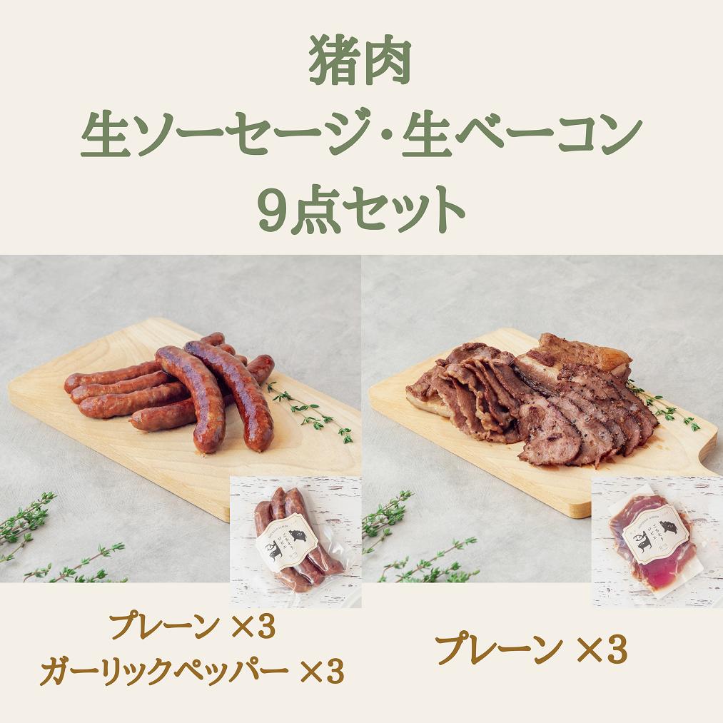 猪生ソーセージ＆猪生ベーコン 9点詰め合わせ【冷凍】猪肉 ジビエ  加工品 焼肉 朝食 553