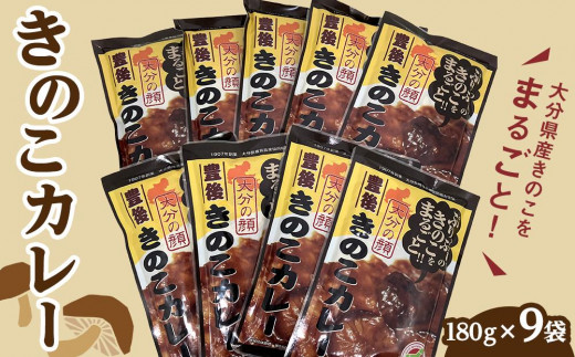 
                  大分県産きのこをまるごと！豊後きのこカレー 180g×9袋 セット | レトルトカレー きのこカレー 椎茸カレー 国産きのこ 大分県産 きのこ料理 どんこ椎茸 干し椎茸 カレーセット レトルト食品 180g 9袋 セット 非常食 保存食 家庭用 簡単調理 お取り寄せ グルメ 人気 おすすめ 大分県 由布市
                