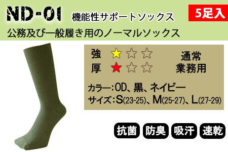 GUTS-MAN 機能性サポートソックス 5足組(ND-01)【Sサイズ(23-25cｍ)／NV(ネイビー)】◇